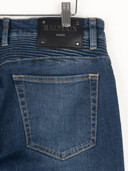 Balmain Dark Wash Biker Denim Jeans