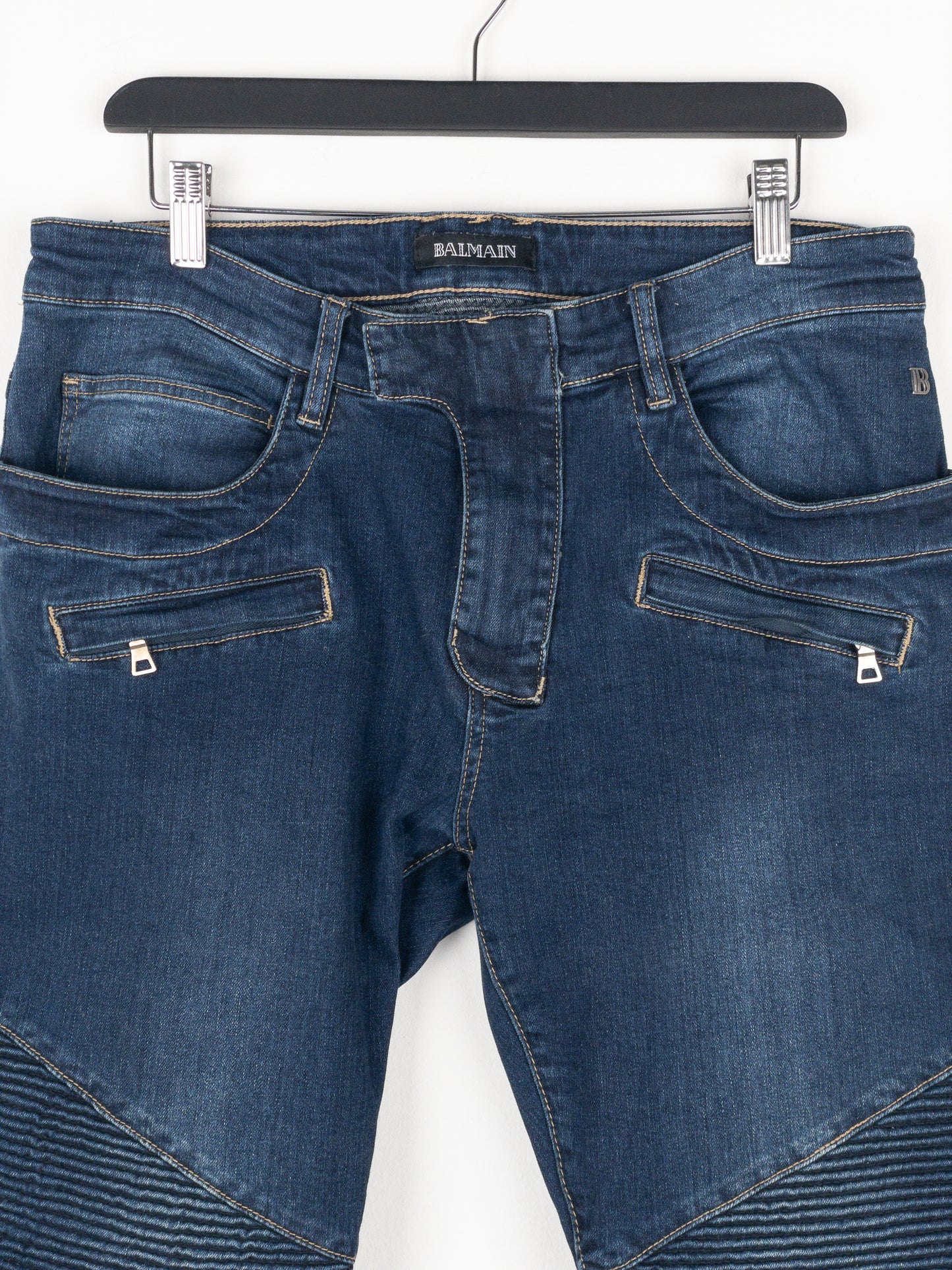 Balmain Dark Wash Biker Denim Jeans