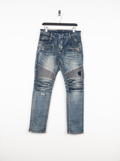 Balmain Repaired Biker Denim Jeans