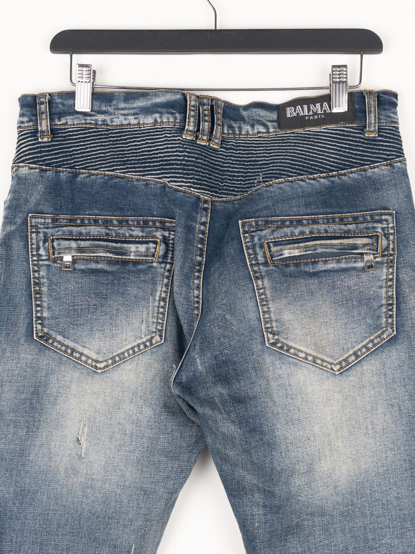 Balmain Repaired Biker Denim Jeans