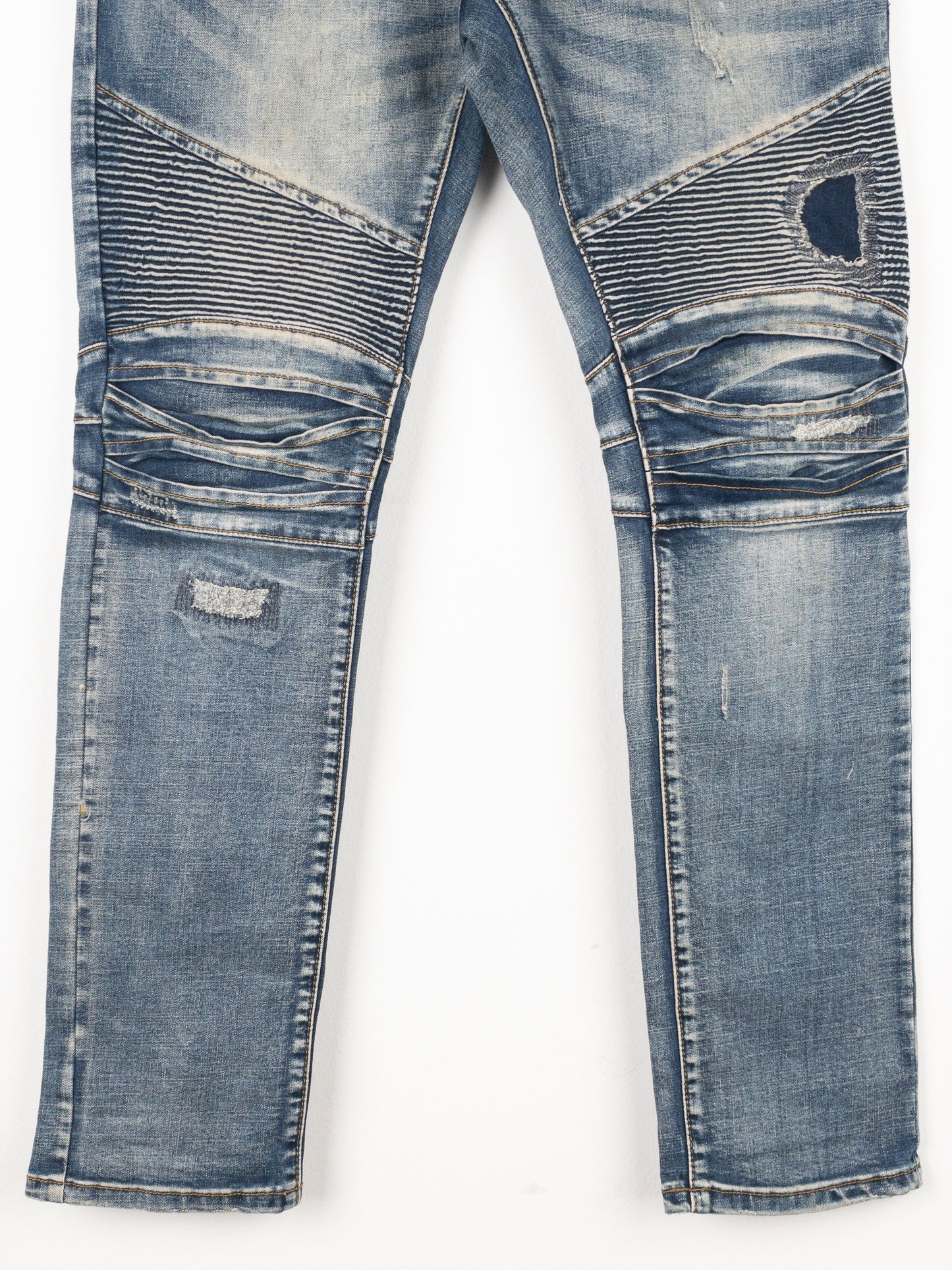 Balmain Repaired Biker Denim Jeans