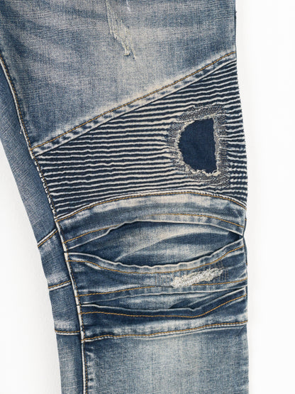 Balmain Repaired Biker Denim Jeans