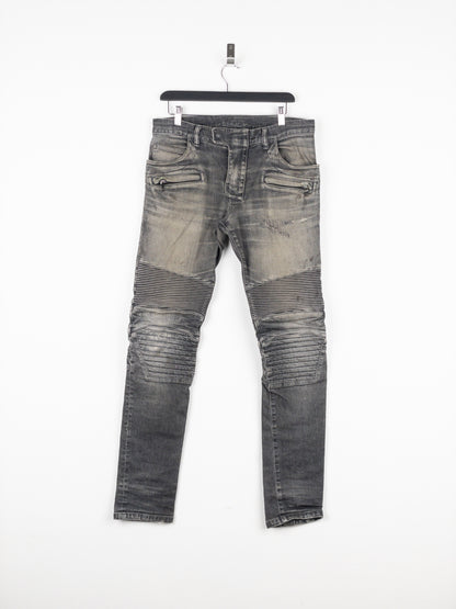 Balmain Dirt-Wash Distressed Biker Denim Jeans