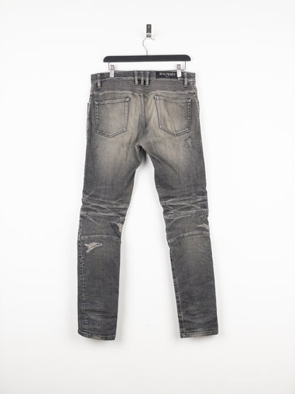 Balmain Dirt-Wash Distressed Biker Denim Jeans