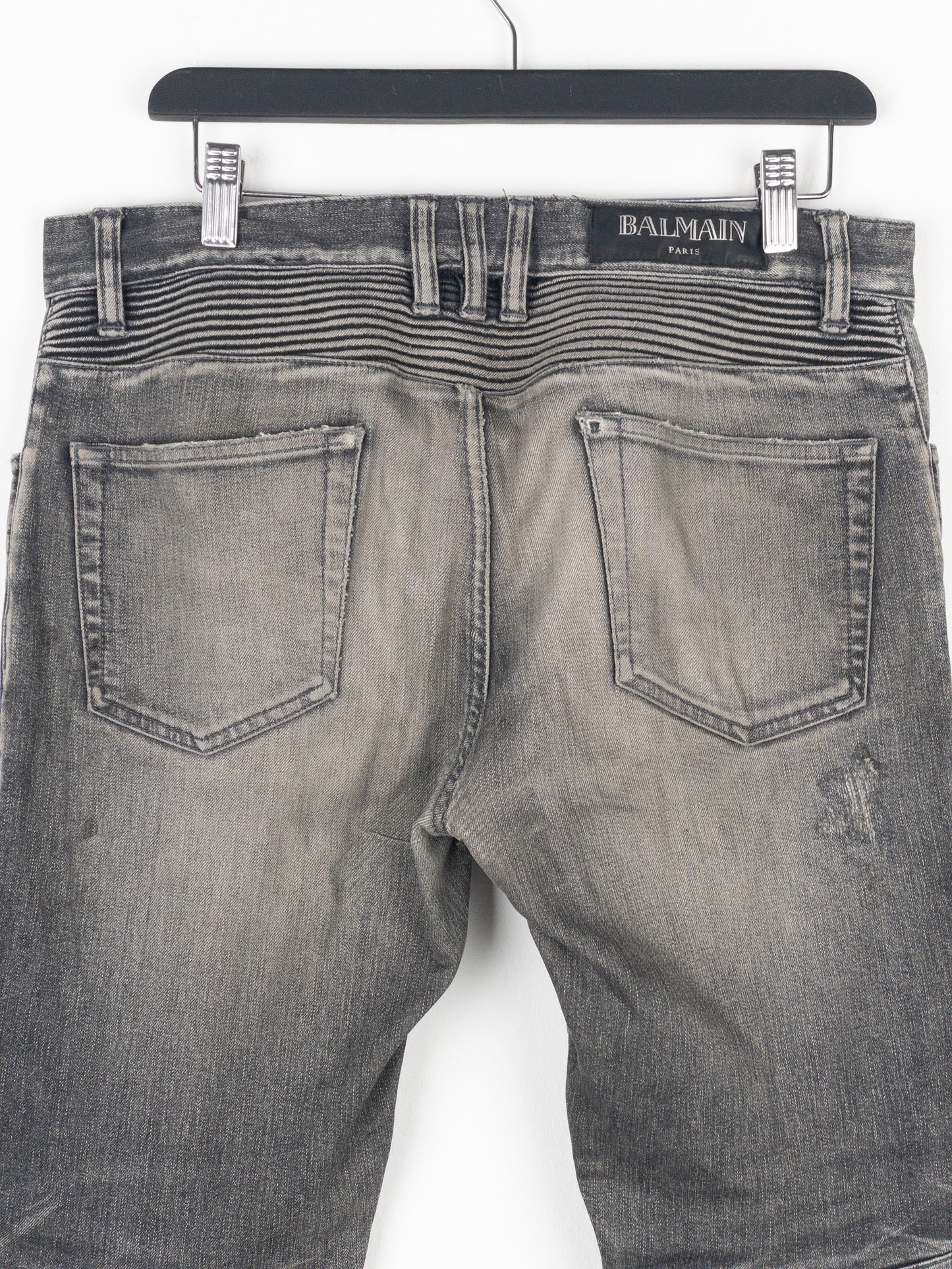 Balmain Dirt-Wash Distressed Biker Denim Jeans