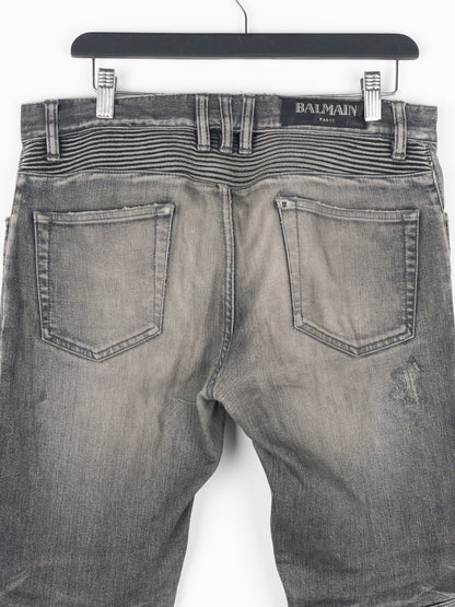 Balmain Dirt-Wash Distressed Biker Denim Jeans