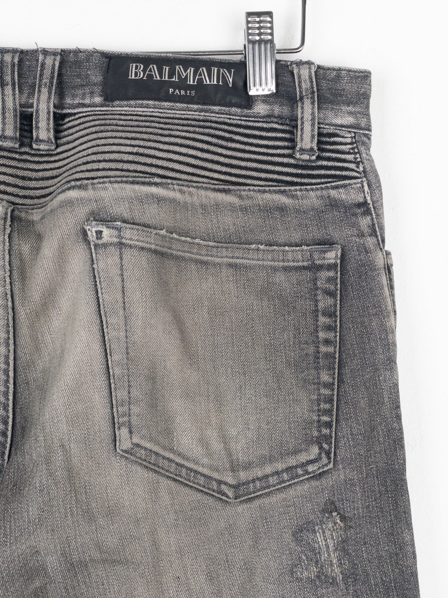 Balmain Dirt-Wash Distressed Biker Denim Jeans