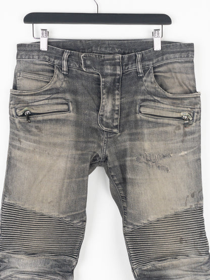 Balmain Dirt-Wash Distressed Biker Denim Jeans