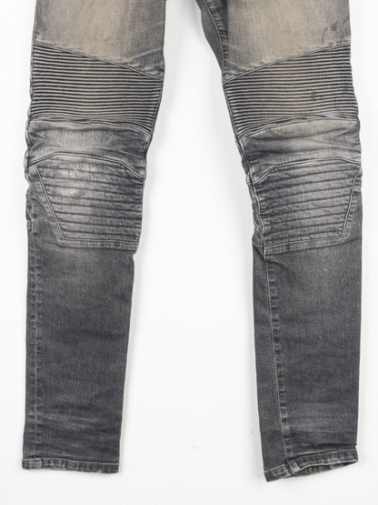 Balmain Dirt-Wash Distressed Biker Denim Jeans