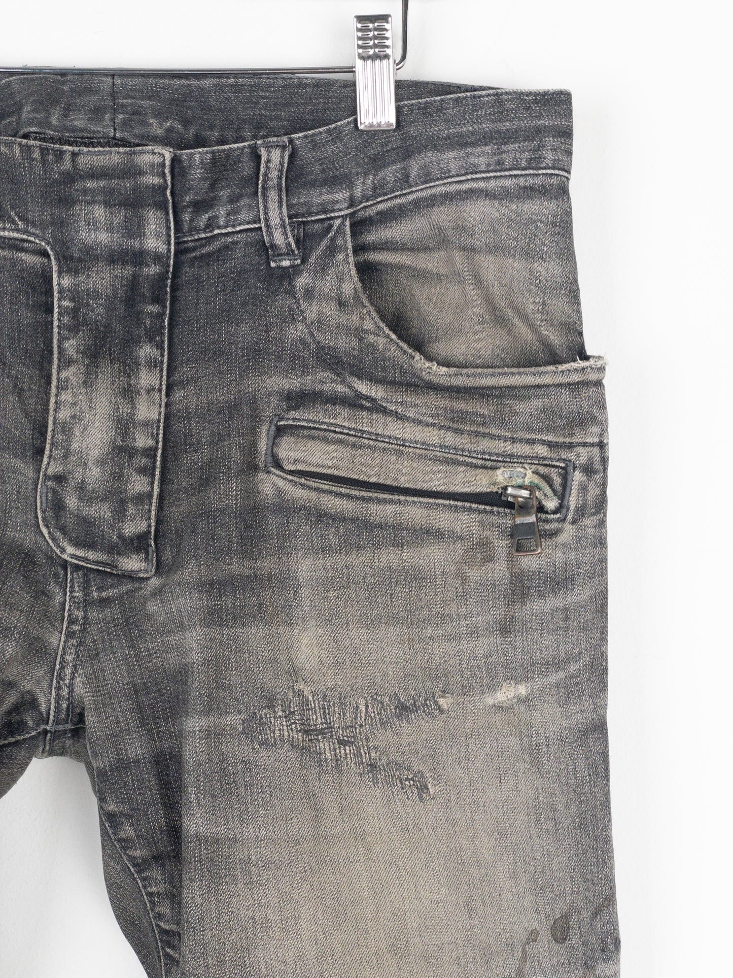 Balmain Dirt-Wash Distressed Biker Denim Jeans
