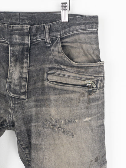 Balmain Dirt-Wash Distressed Biker Denim Jeans