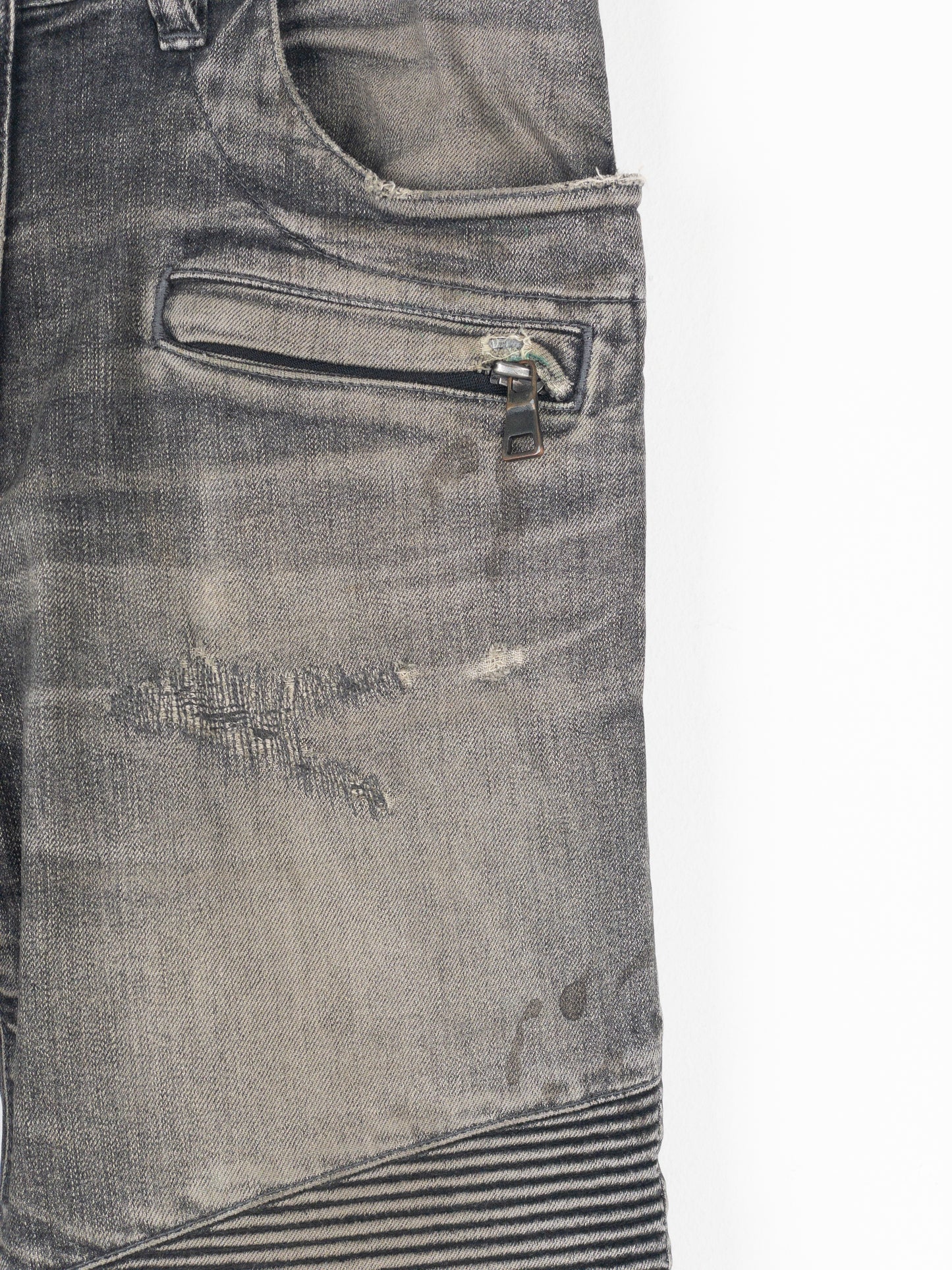 Balmain Dirt-Wash Distressed Biker Denim Jeans