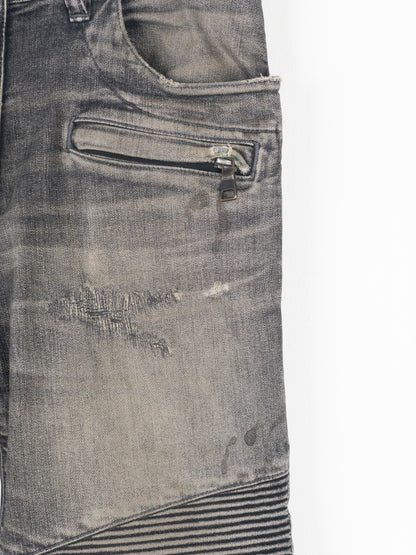 Balmain Dirt-Wash Distressed Biker Denim Jeans