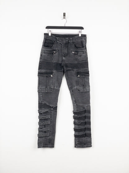 Balmain Bondage-Strap Biker Cargo Denim Jeans
