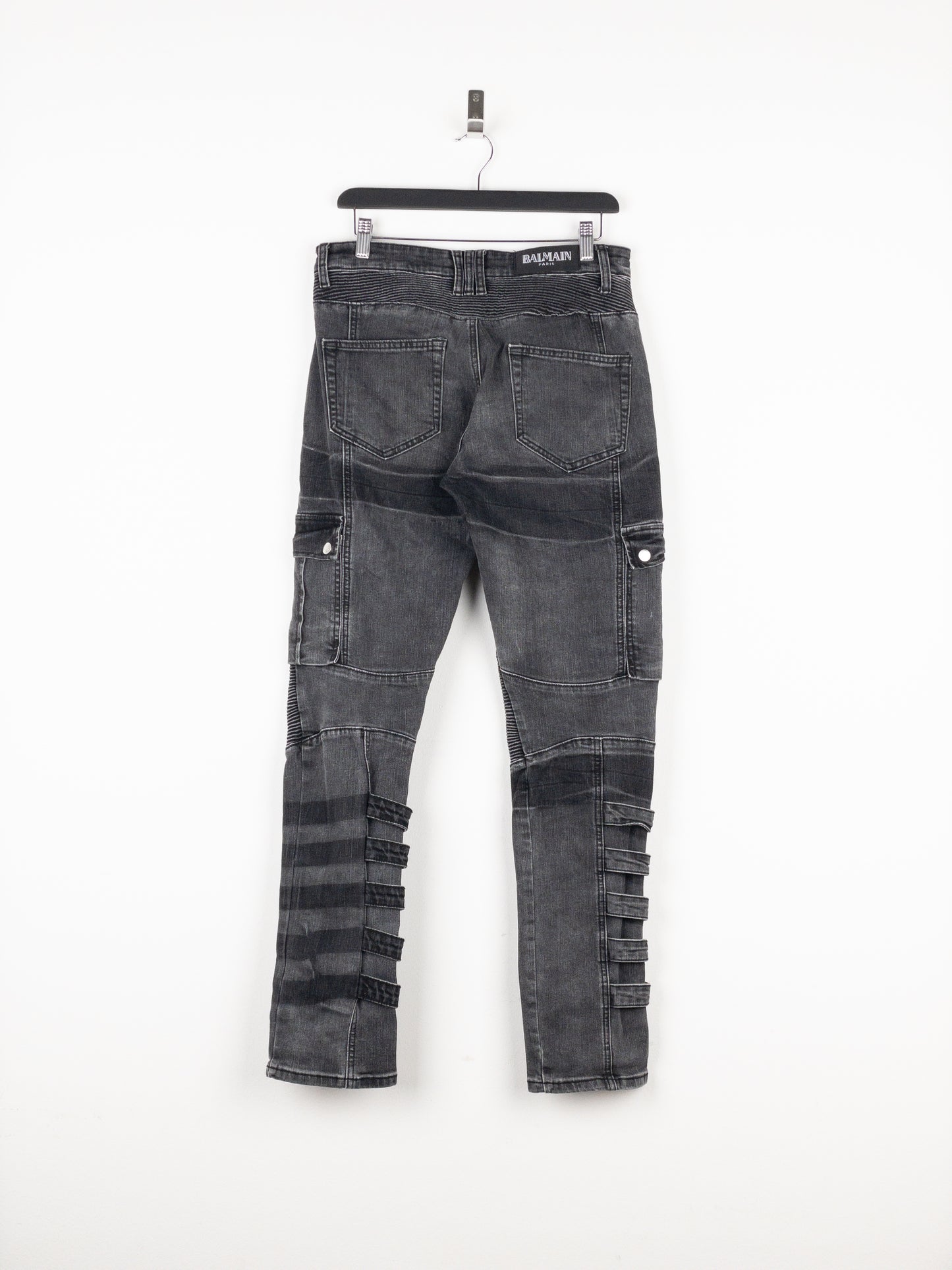Balmain Bondage-Strap Biker Cargo Denim Jeans
