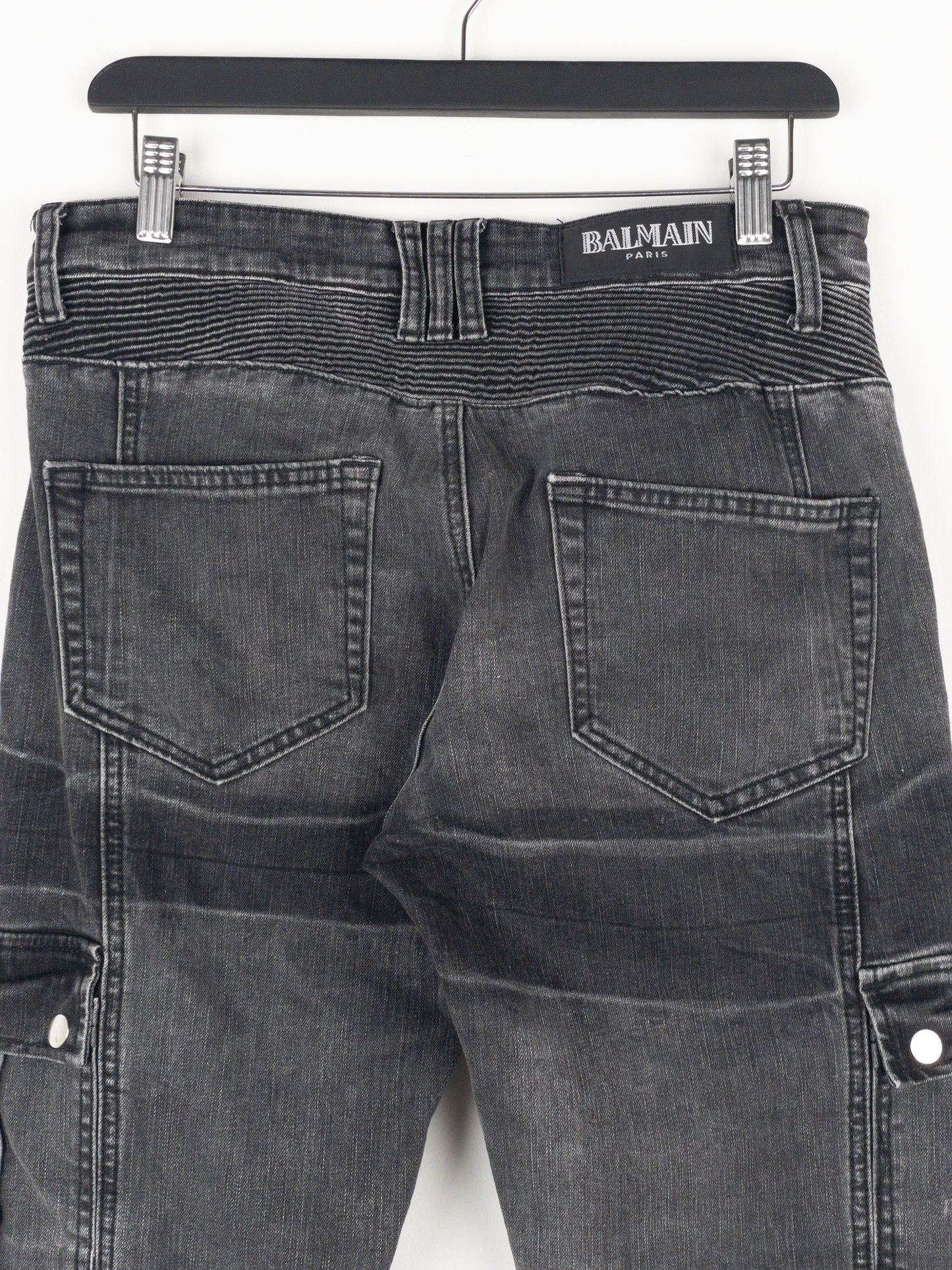 Balmain Bondage-Strap Biker Cargo Denim Jeans