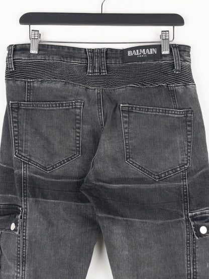 Balmain Bondage-Strap Biker Cargo Denim Jeans
