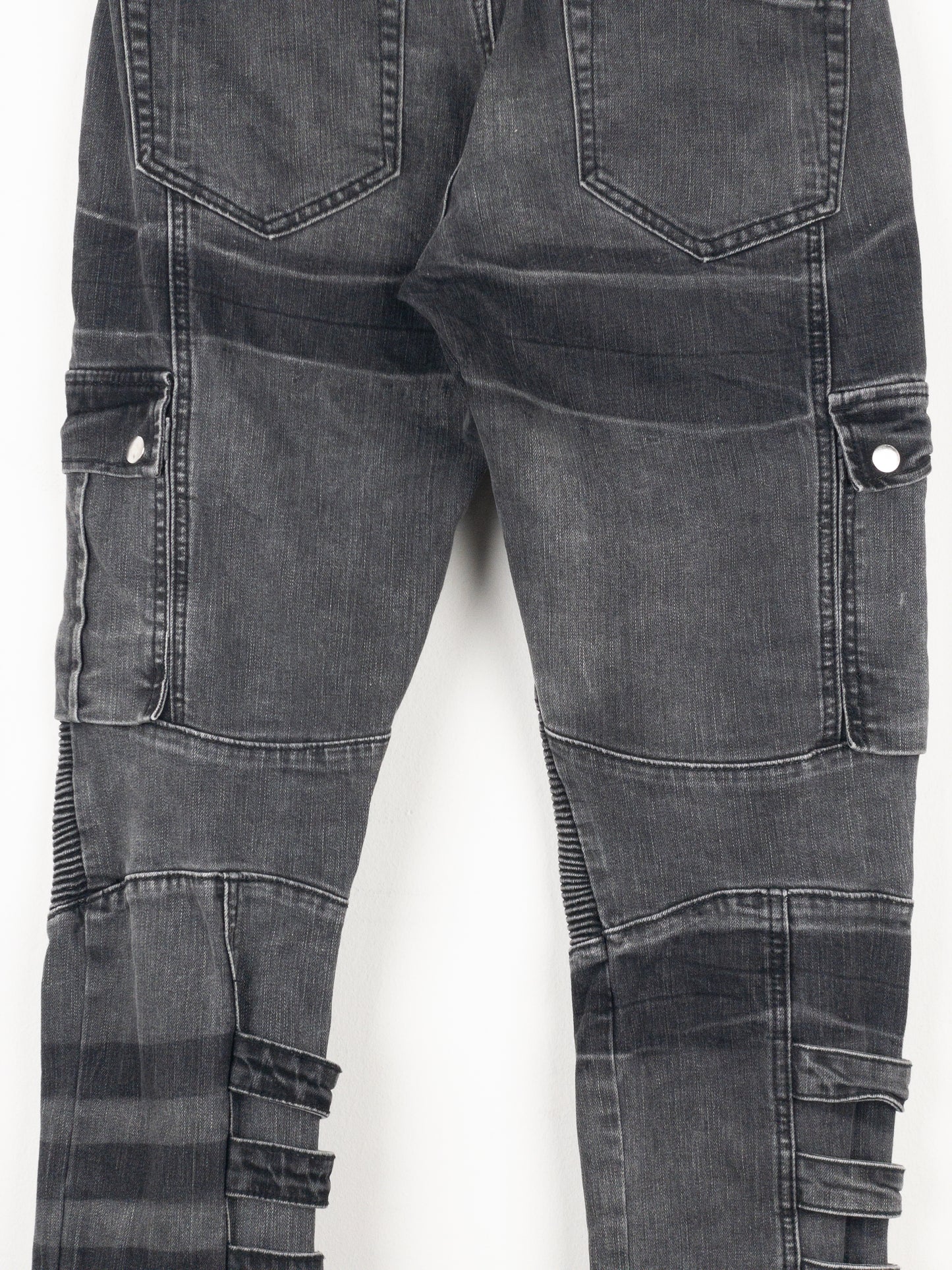 Balmain Bondage-Strap Biker Cargo Denim Jeans