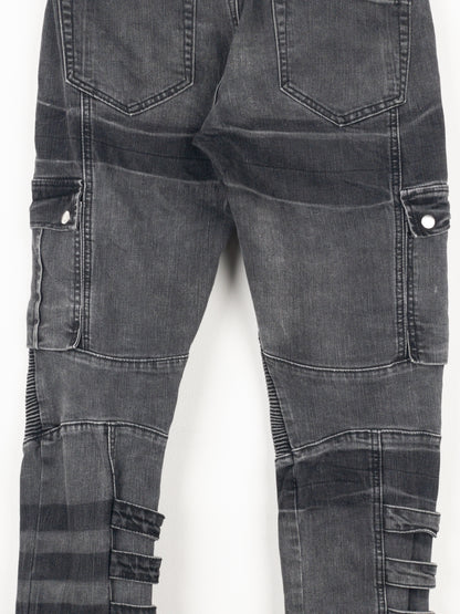 Balmain Bondage-Strap Biker Cargo Denim Jeans