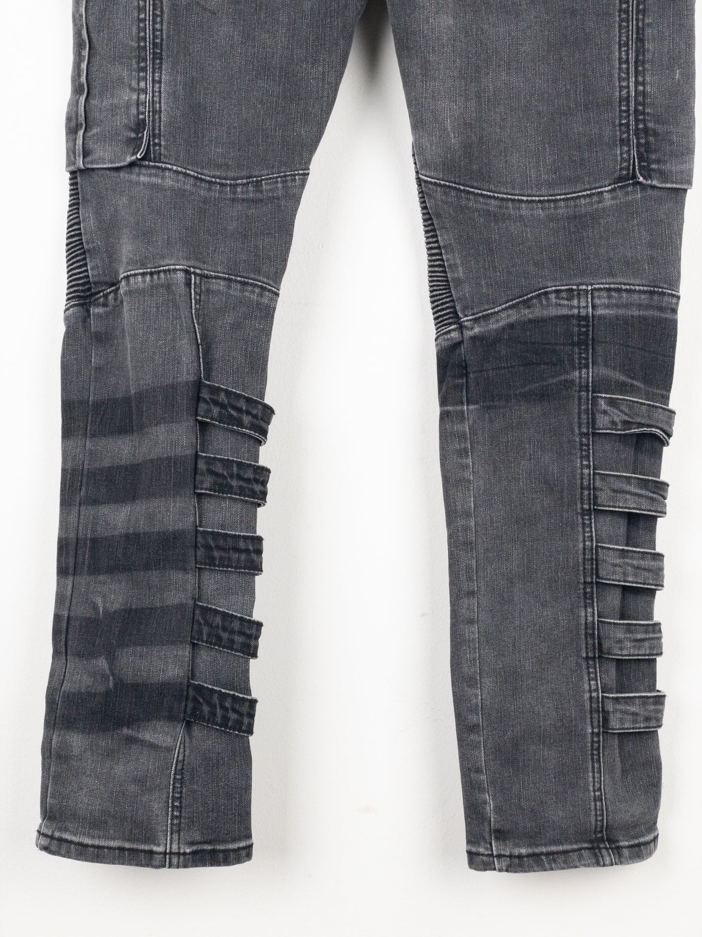 Balmain Bondage-Strap Biker Cargo Denim Jeans