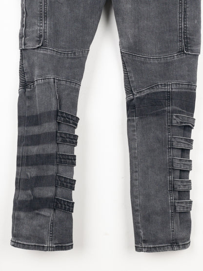 Balmain Bondage-Strap Biker Cargo Denim Jeans