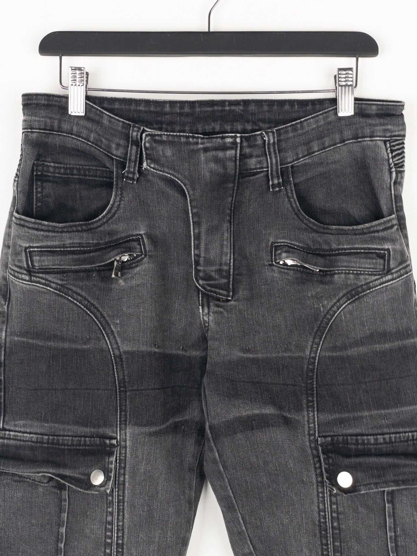 Balmain Bondage-Strap Biker Cargo Denim Jeans