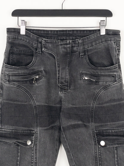 Balmain Bondage-Strap Biker Cargo Denim Jeans