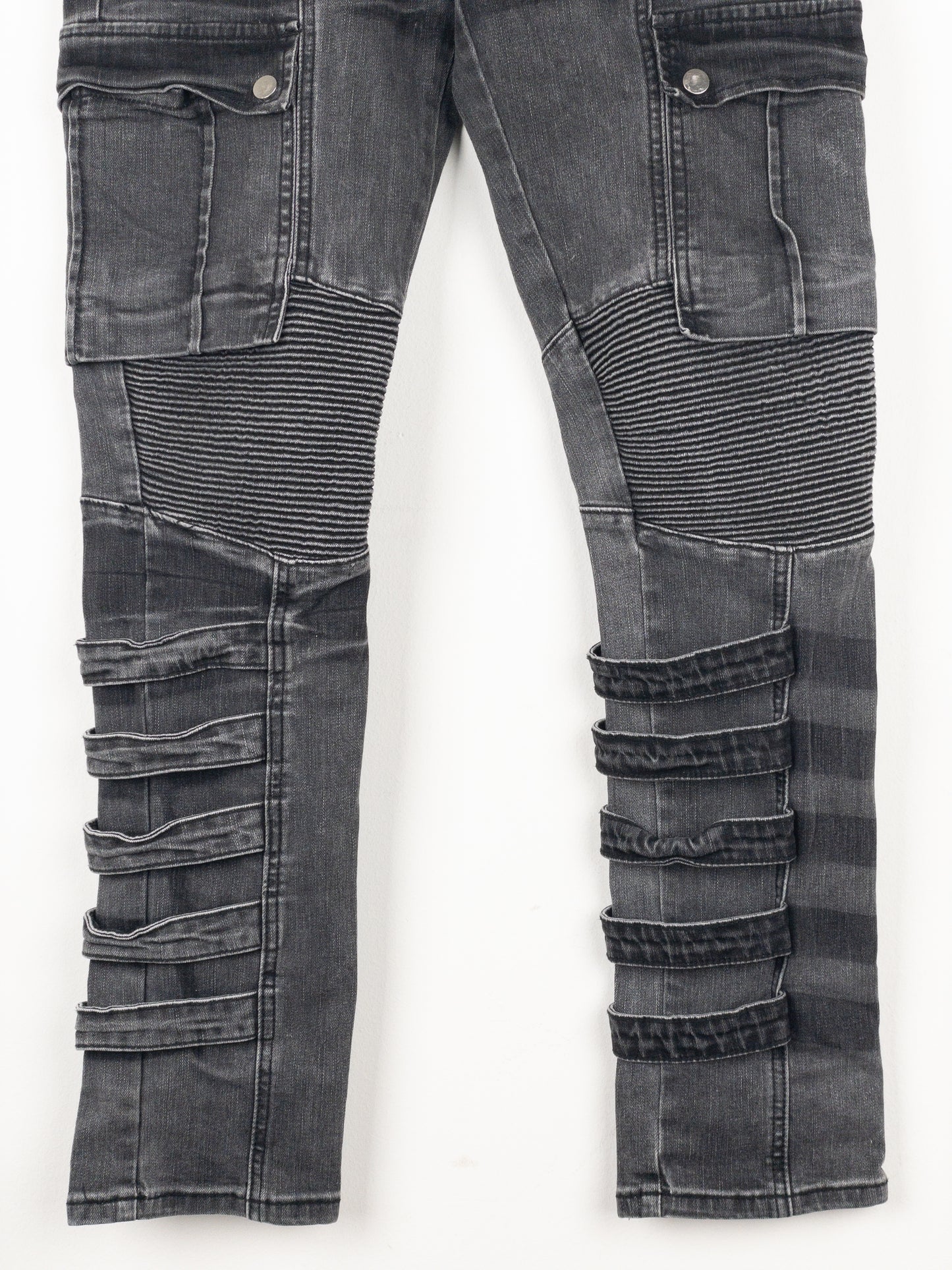 Balmain Bondage-Strap Biker Cargo Denim Jeans