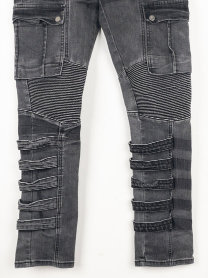 Balmain Bondage-Strap Biker Cargo Denim Jeans