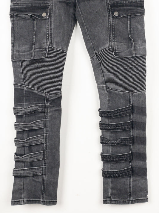 Balmain Bondage-Strap Biker Cargo Denim Jeans – photo 4