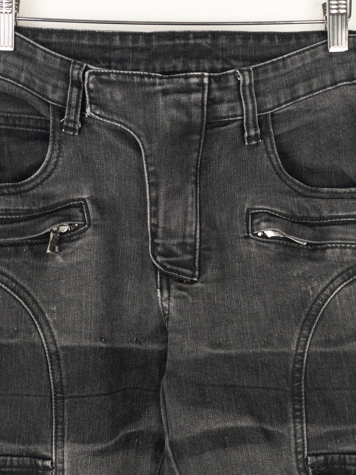 Balmain Bondage-Strap Biker Cargo Denim Jeans