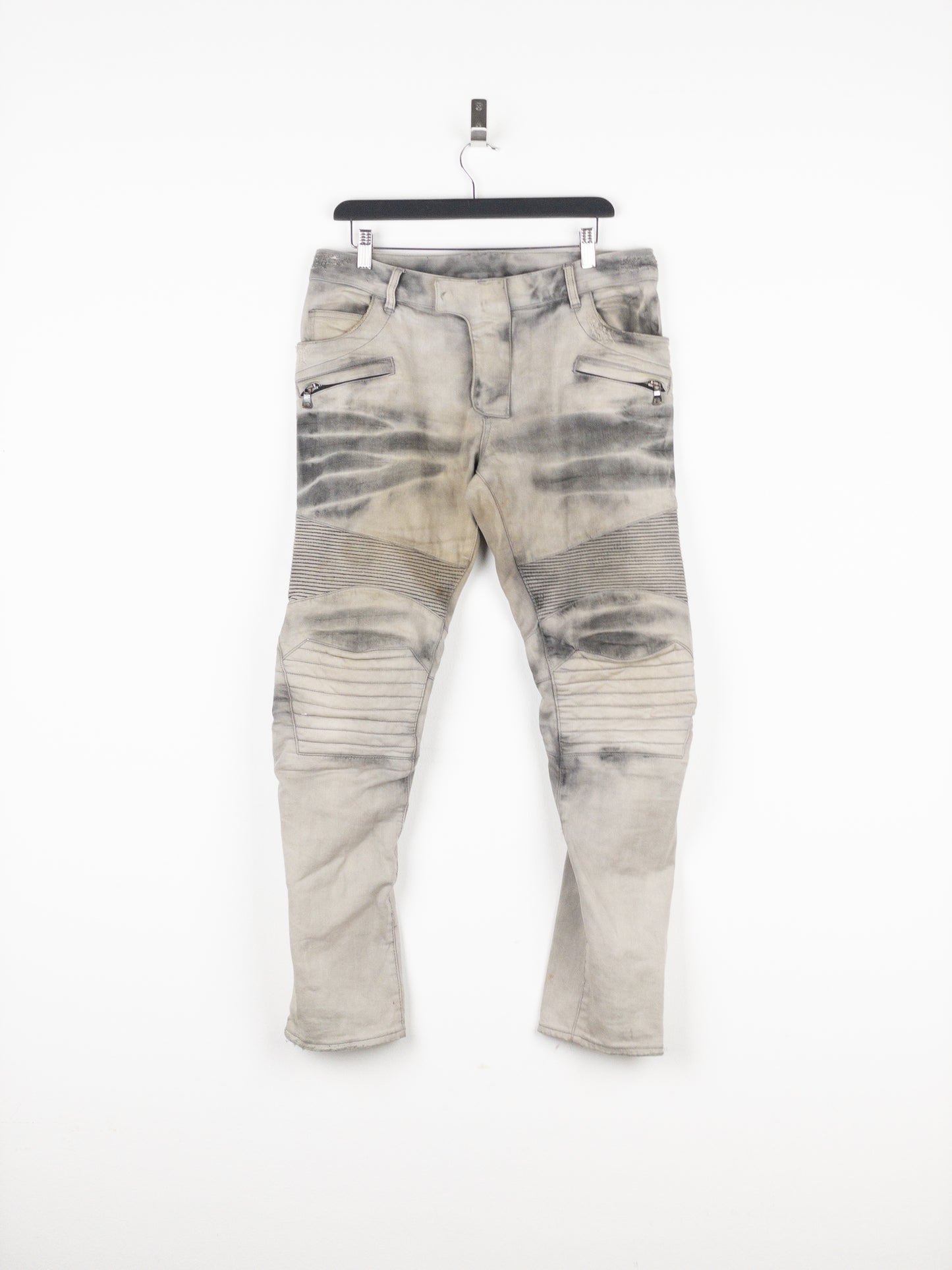 Balmain Dirtwash Padded Biker Denim Jeans