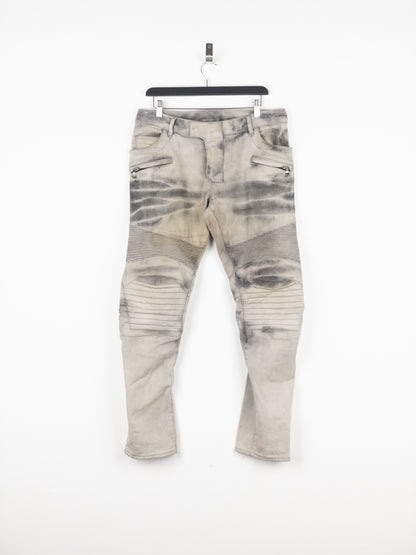 Balmain Dirtwash Padded Biker Denim Jeans
