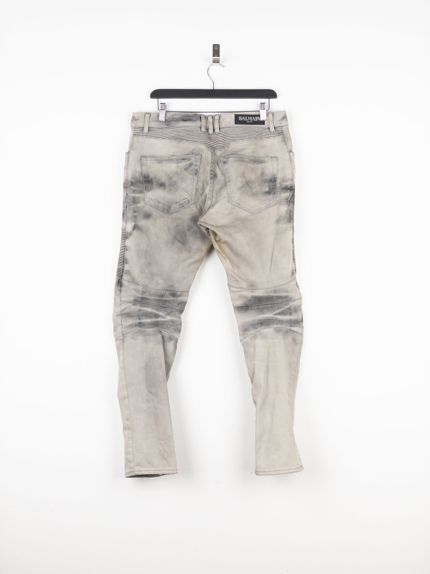 Balmain Dirtwash Padded Biker Denim Jeans