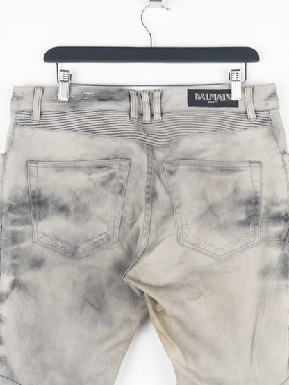 Balmain Dirtwash Padded Biker Denim Jeans
