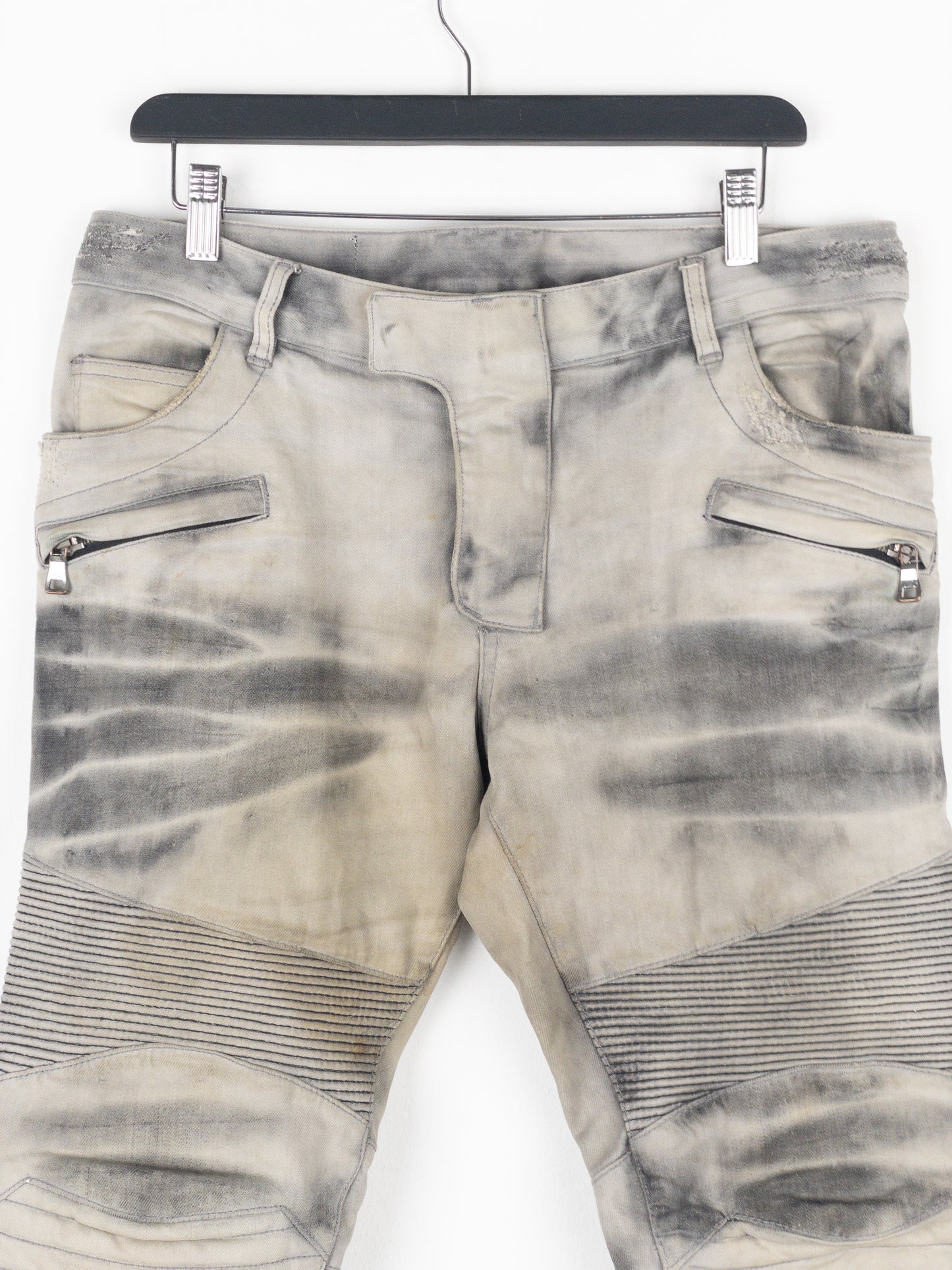 Balmain Dirtwash Padded Biker Denim Jeans