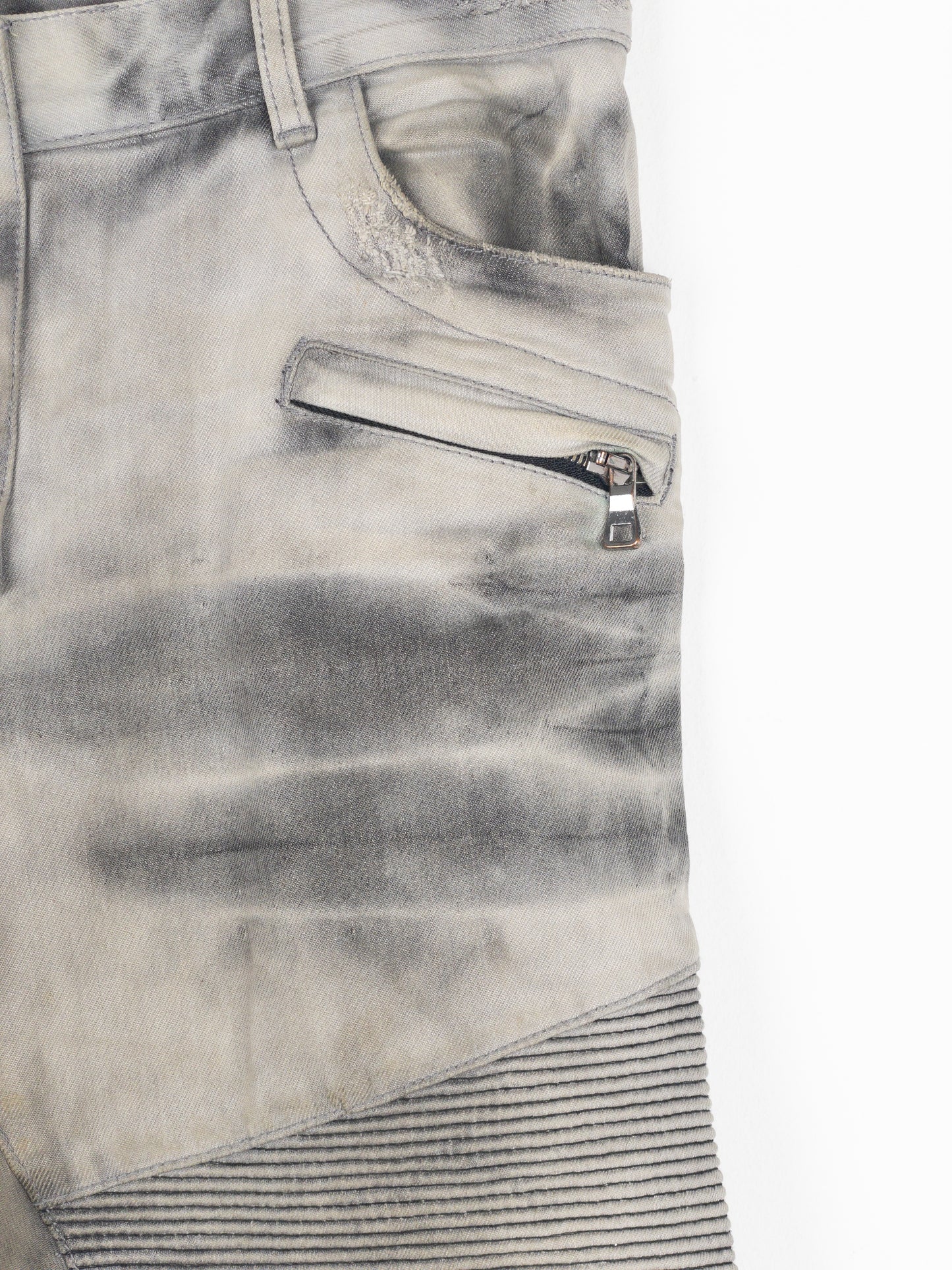 Balmain Dirtwash Padded Biker Denim Jeans