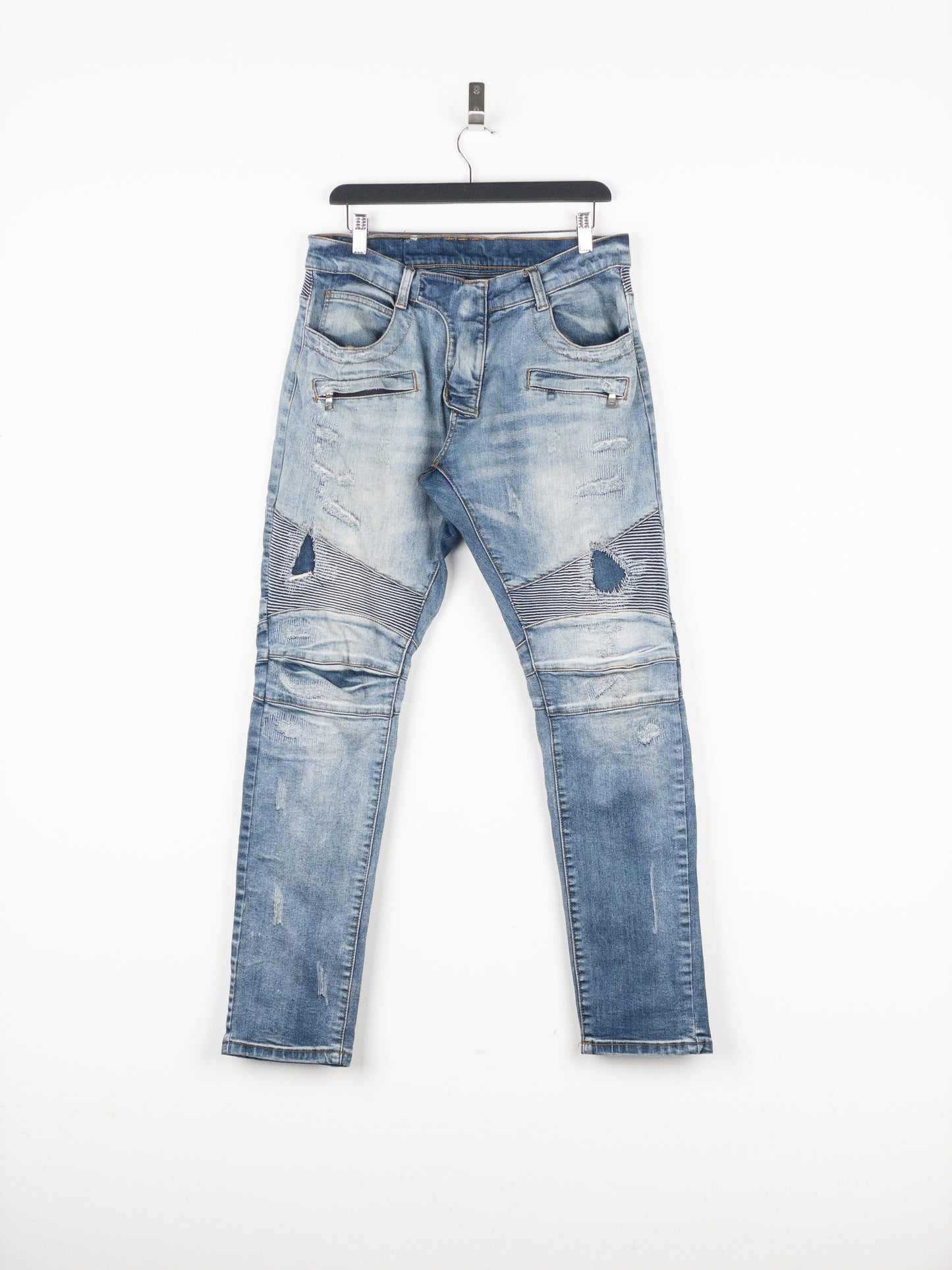 Balmain Repaired Biker Denim Jeans