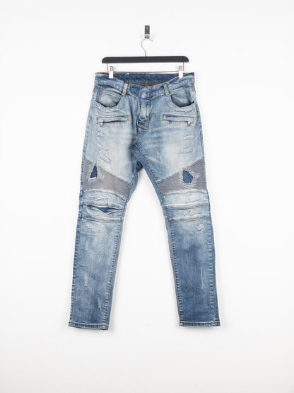 Balmain Repaired Biker Denim Jeans