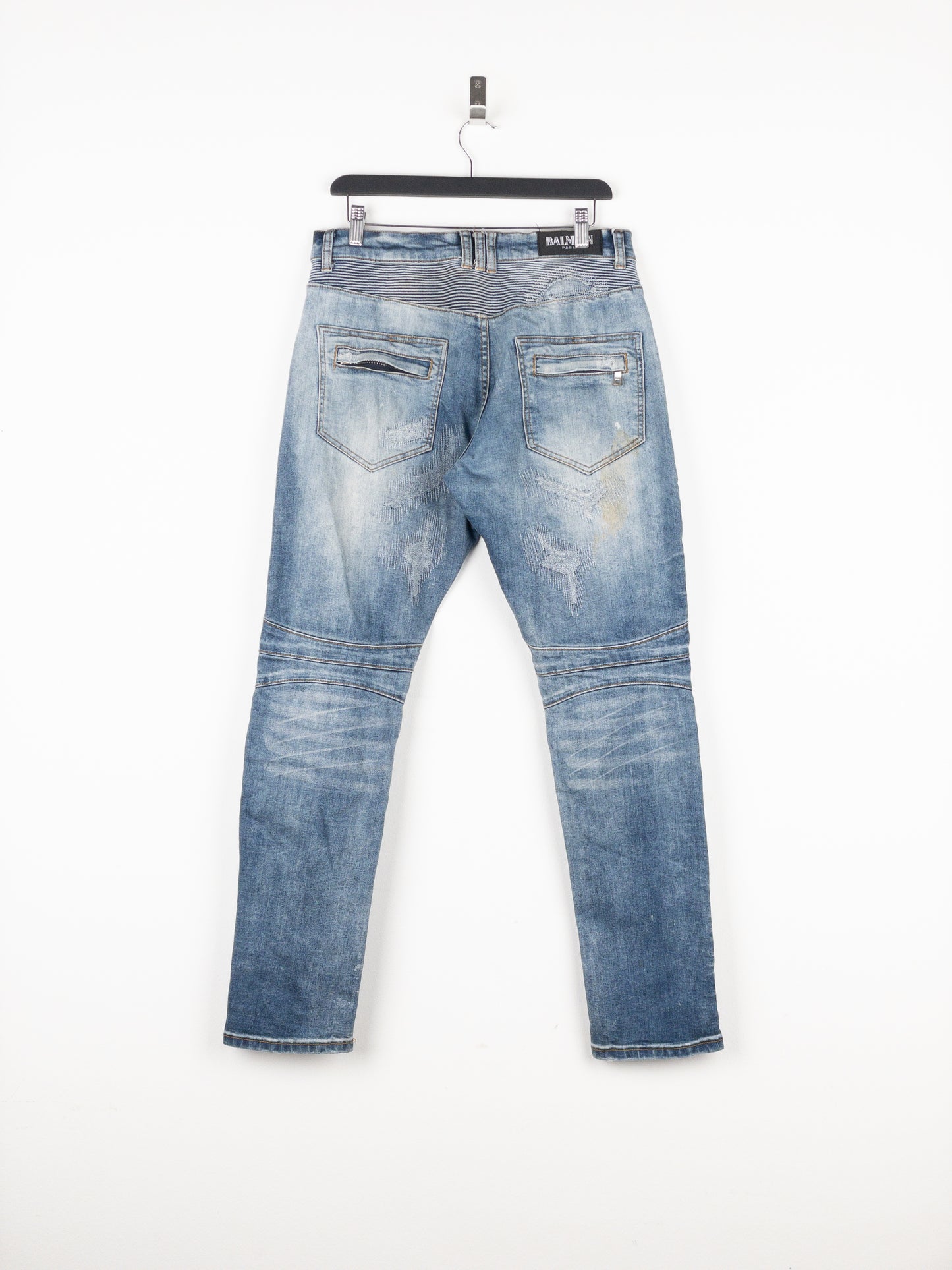 Balmain Repaired Biker Denim Jeans