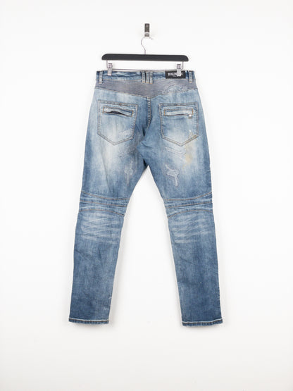 Balmain Repaired Biker Denim Jeans