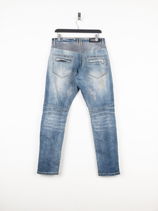 Balmain Repaired Biker Denim Jeans