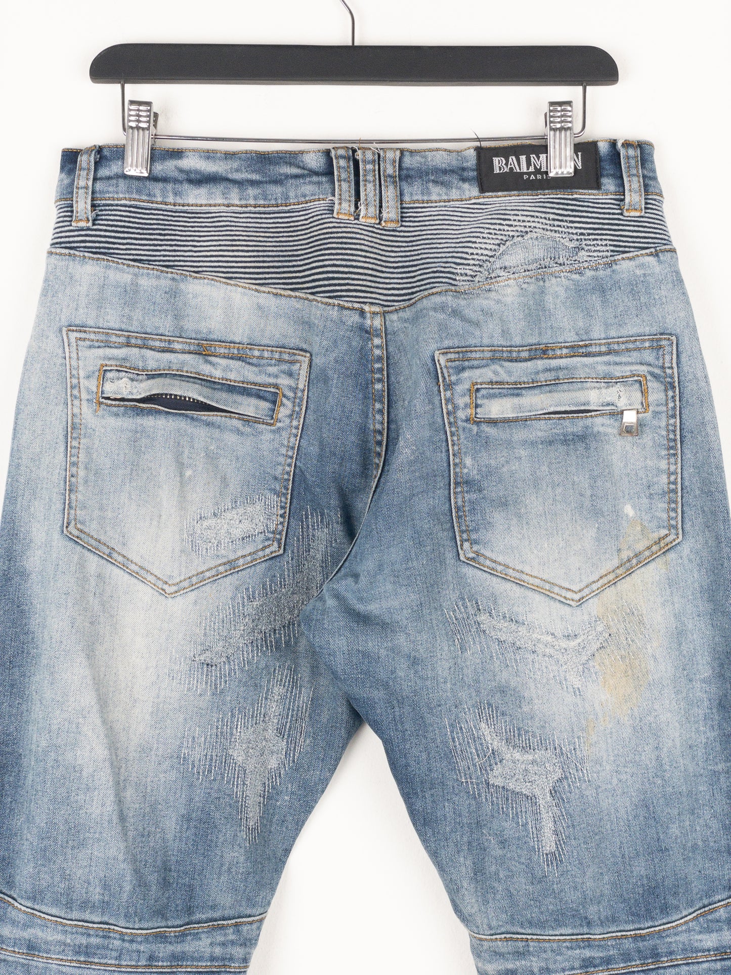 Balmain Repaired Biker Denim Jeans