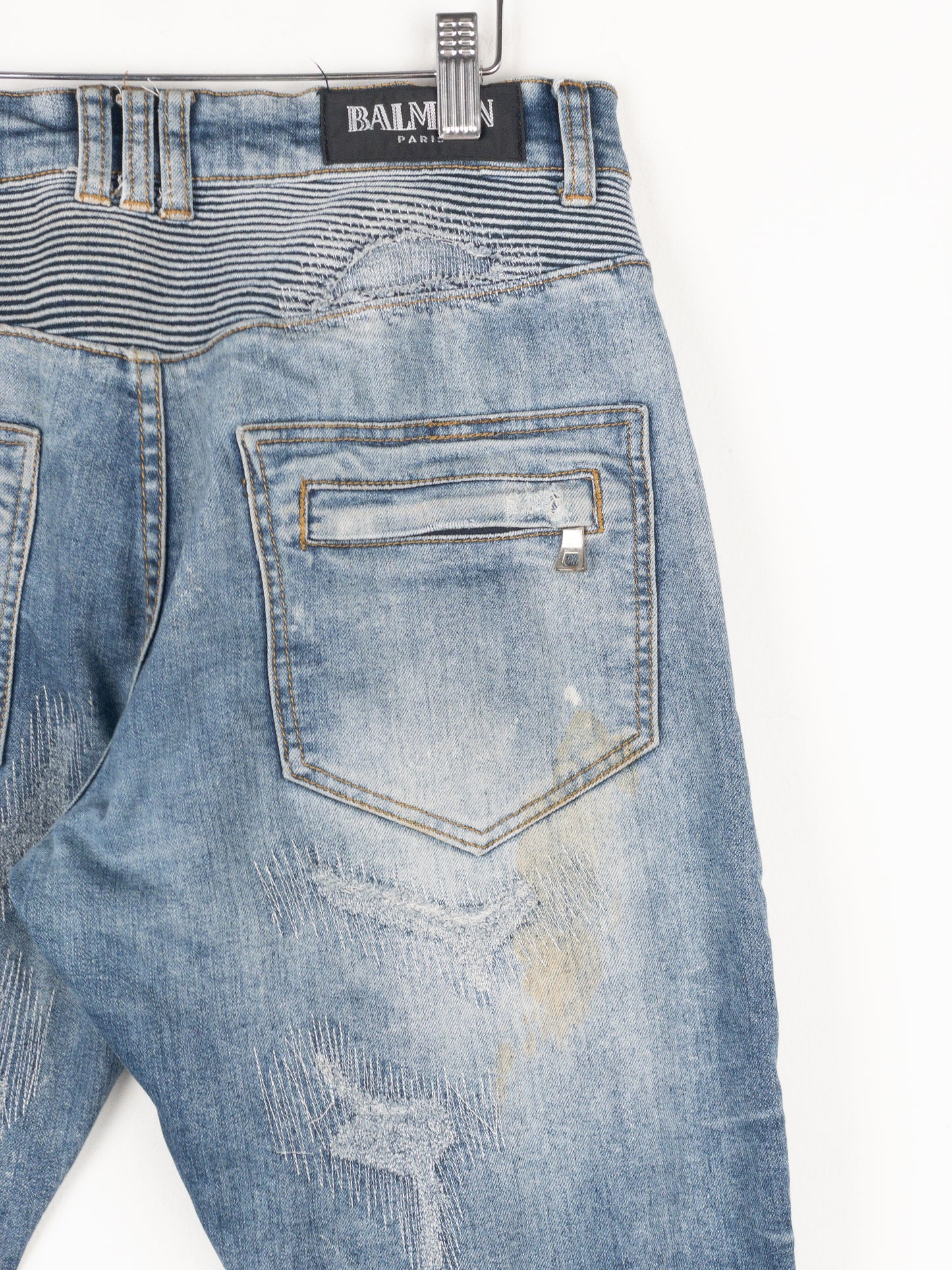 Balmain Repaired Biker Denim Jeans