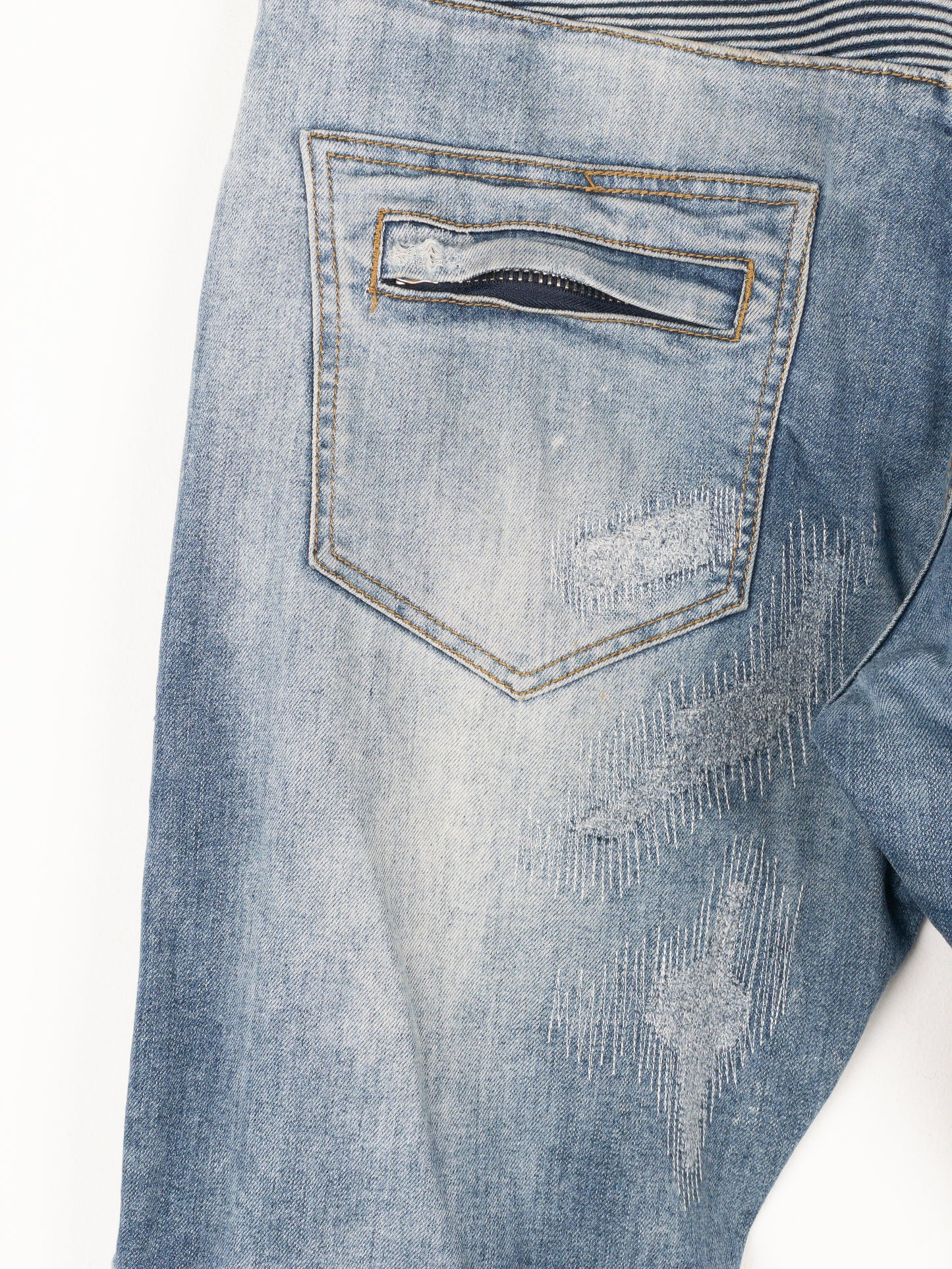 Balmain Repaired Biker Denim Jeans