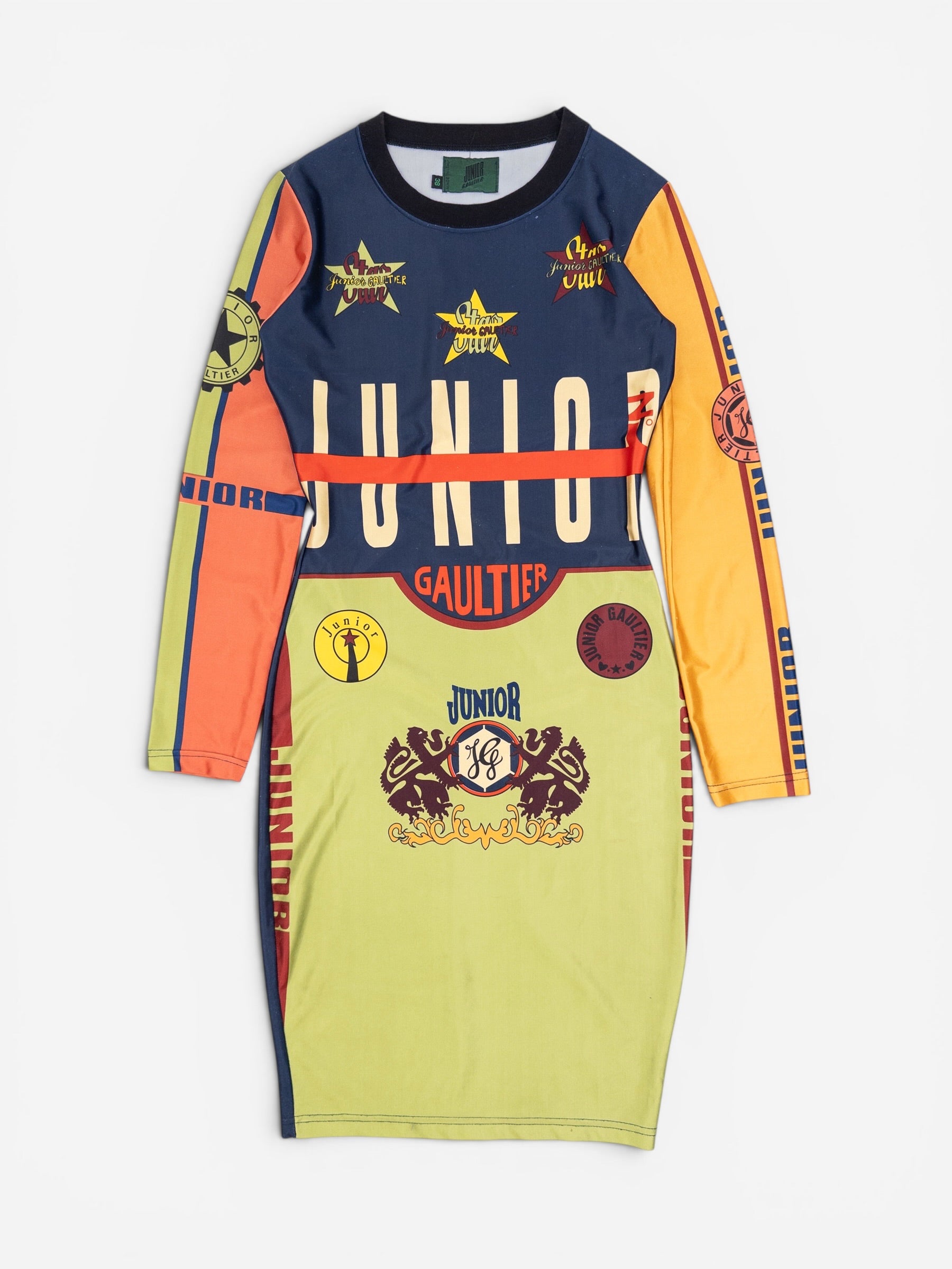 Jean Paul Gaultier SS90 ‚Rap’sody in Blue‘ Graphic Print Cycling Midi Dress