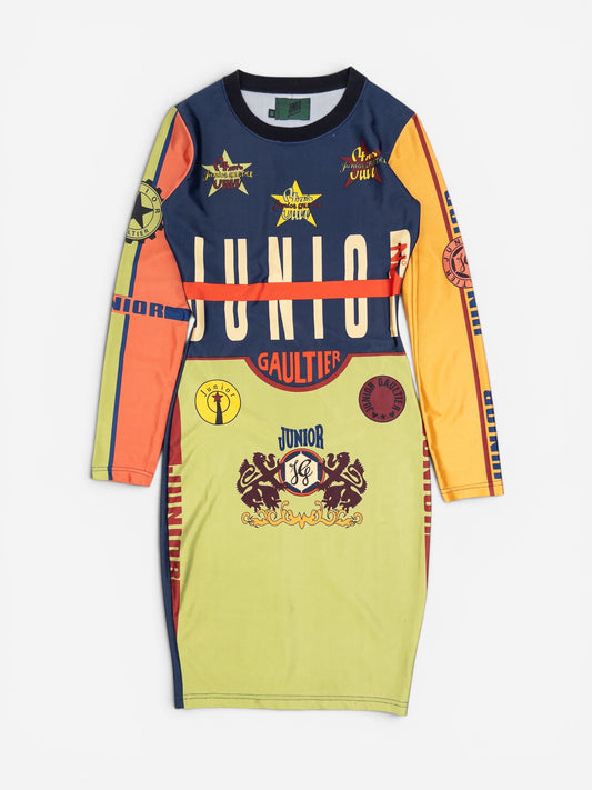 Jean Paul Gaultier SS90 ‚Rap’sody in Blue‘ Graphic Print Cycling Midi Dress