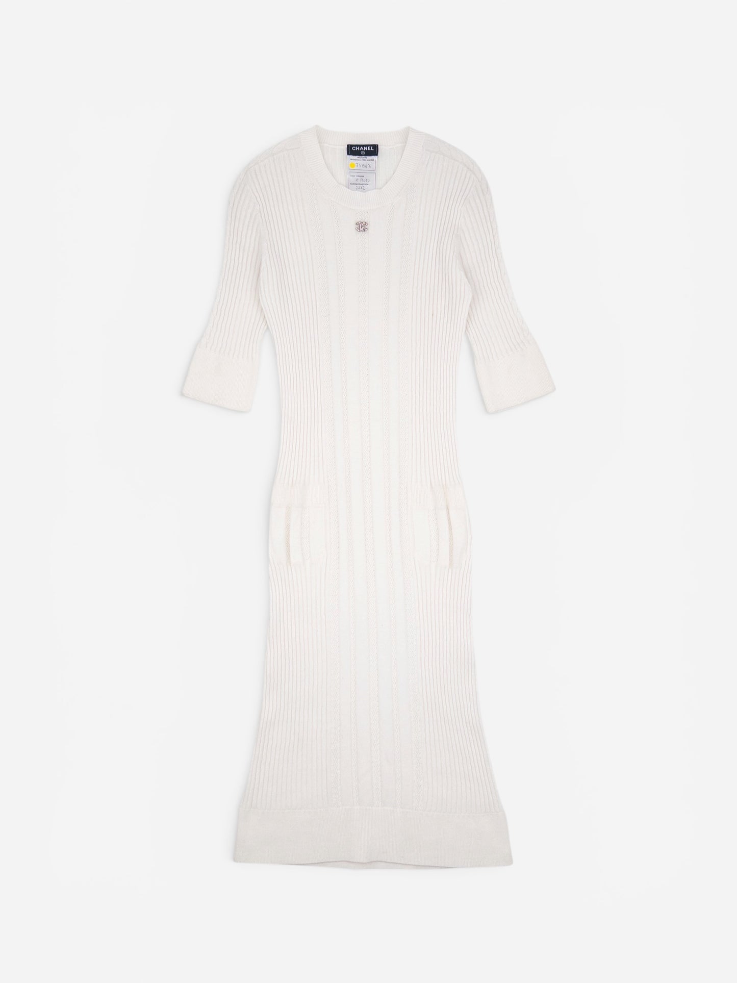 Chanel SS22 Prototype Crystal CC Bodycon Ribbed Knit Mini Dress