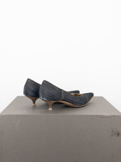 Miu Miu 2000s Square Toe Denim Kitten Pump Heels