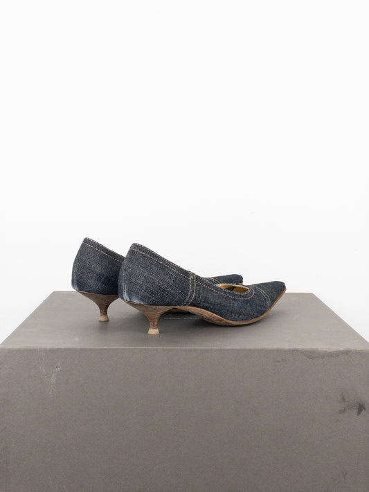 Miu Miu 2000s Square Toe Denim Kitten Pump Heels